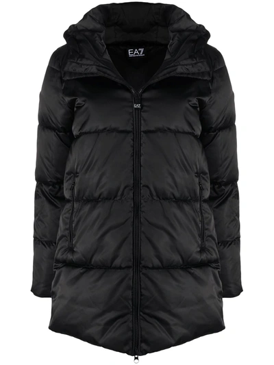 Ea7 Quilted Mid-length Coat In Black