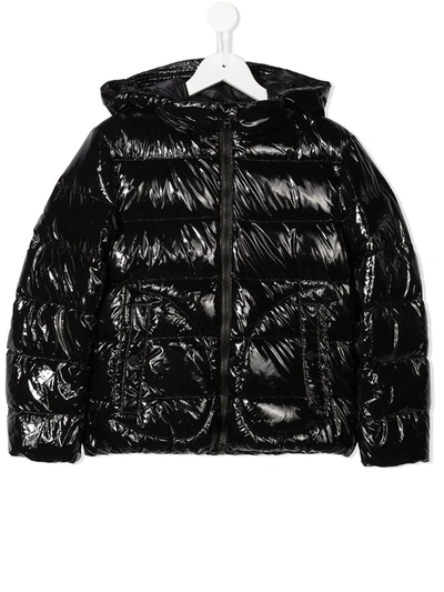 Herno Teen Hooded Padded Coat In Nero