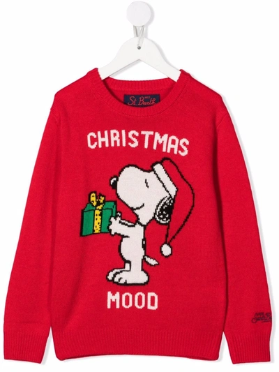 Mc2 Saint Barth Kids' Snoopy-motif Intarsia-knit Jumper In Rosso