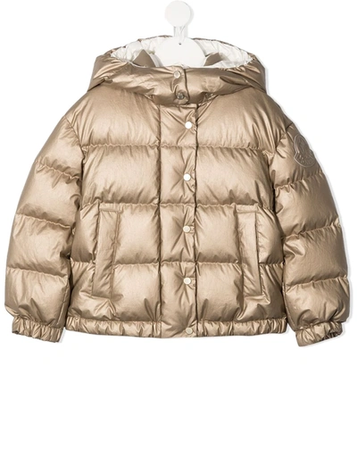 Moncler Kids' Hooded Padded Jacket In Gold