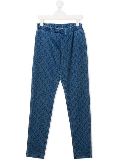 Kenzo Teen Tiger-print Trousers In Blue