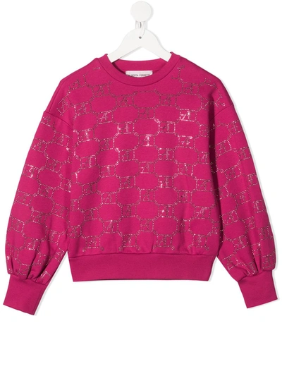 Alberta Ferretti Kids' Embellished Monogram Sweatshirt In Fucsia