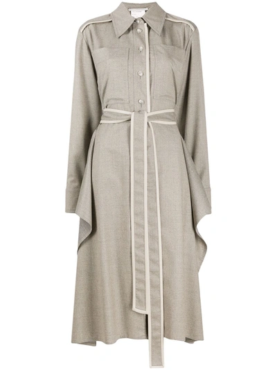 Stella Mccartney Leilani Belted Vegetarian Leather-trimmed Wool-flannel  Shirt Dress In Grey | ModeSens