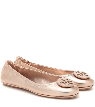Tory Burch Minnie Metallic Leather Ballet Flats In Gold