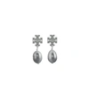 Tory Burch Kira Pave Pearl Drop Earring In Tory Silver/pearl