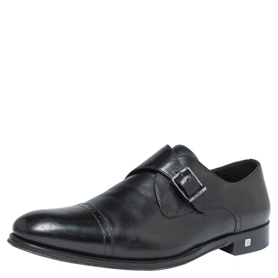 Pre-owned Balmain Black Leather Brogue Detail Single Monk Strap Shoes Size 41