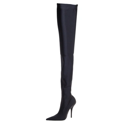 Pre-owned Balenciaga Black Spandex Fabric Knife Over The Knee Boots Size 35
