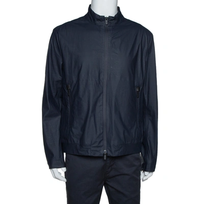 Pre-owned Armani Collezioni Navy Blue Water Repellent Zip Front Jacket Xxl