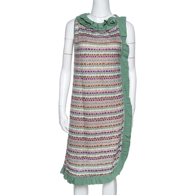 Pre-owned M Missoni Sage Green Wool Knit Ruffled Shift Dress M