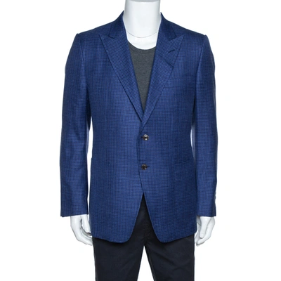 Pre-owned Tom Ford Blue Checked Wool & Silk Blend Tailored Jacket Xl