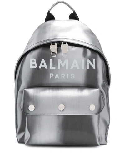 Balmain Silver Leather Backpack