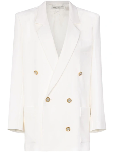 Alessandra Rich Double-breasted Crystal Button Blazer In White