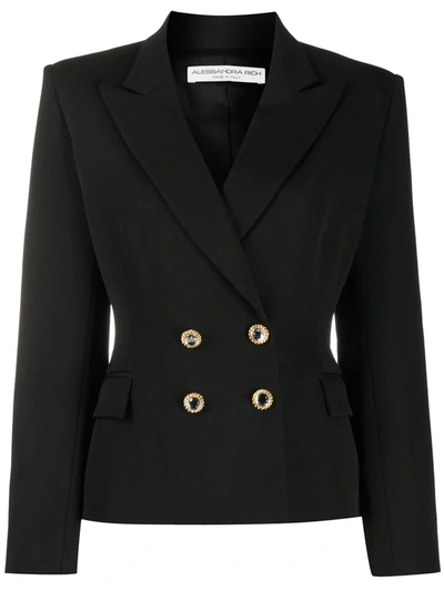 Alessandra Rich Light Wool Double Breasted Jacket In Black