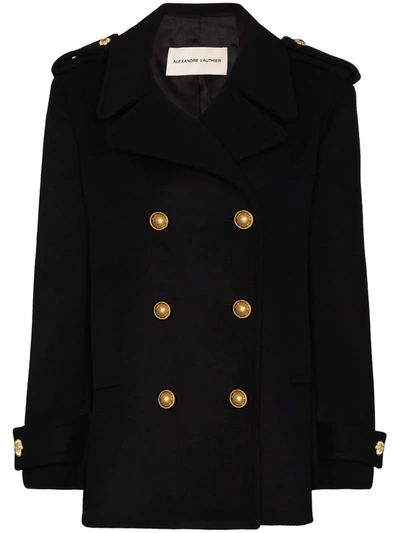 Alexandre Vauthier Double-breasted Wool Peacoat In Black