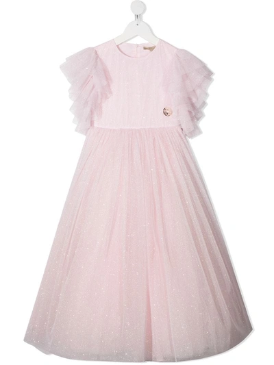 Elie Saab Junior Kids' Tulle Sleeve Long Dress In Pink