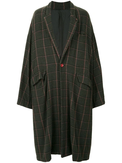 Undercover Checked Oversized Coat In Green