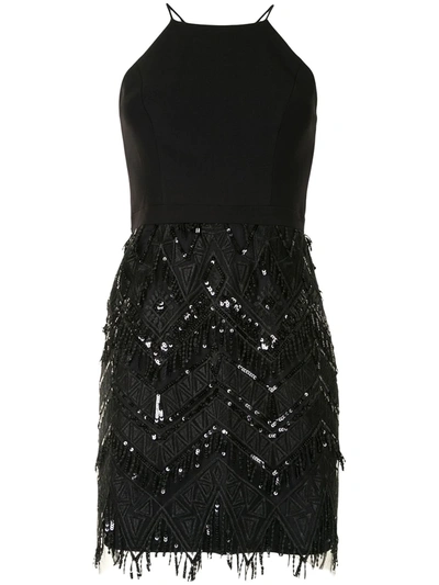 Aidan Mattox Geometric Embroidery Mini Dress In Black