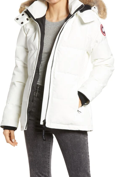 Canada Goose 'chelsea' Slim Fit Down Parka With Genuine Coyote Fur Trim In North Star White