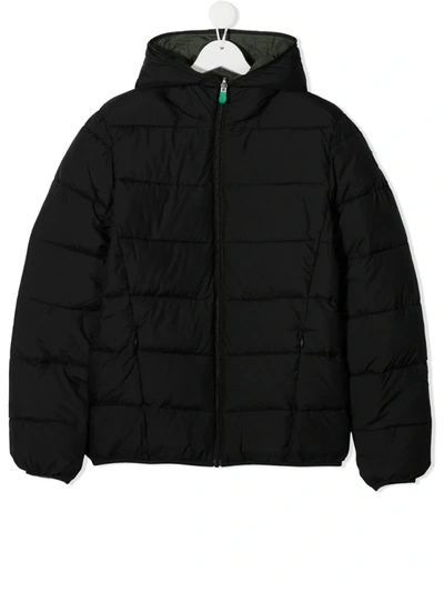 Save The Duck Teen Hooded Down Jacket In Black