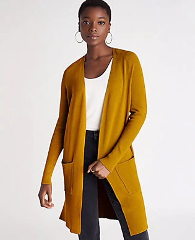 Ann Taylor Ribbed Pocket Open Cardigan In Amber Green