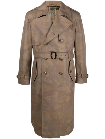 Etro Camouflage Pegaso Print Trenchcoat In Brown