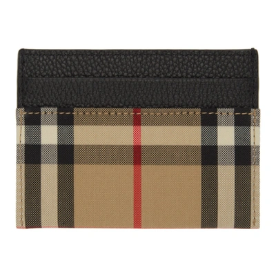 Burberry Black & Beige Leather Vintage Check Card Holder