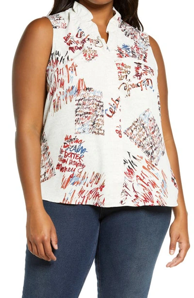 Nic + Zoe Women's Scattered Letters Printed Tank In Neutral Multi