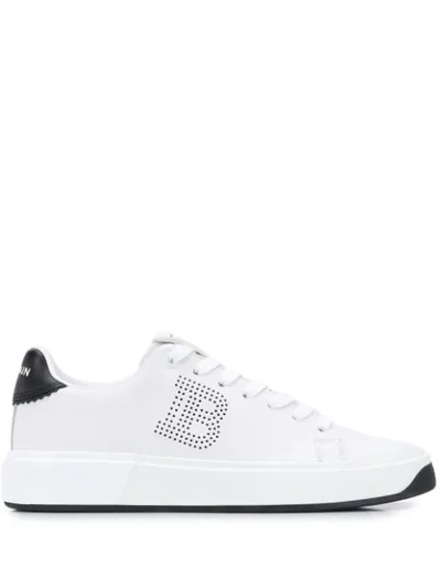Balmain White & Black Perforated B-court Sneakers In White,black