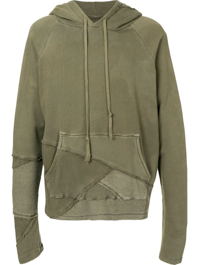 Greg Lauren Fragmented Cotton-jersey Hooded Jumper In Army