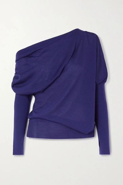 Tom Ford One-shoulder Cashmere And Silk-blend Sweater In Blue