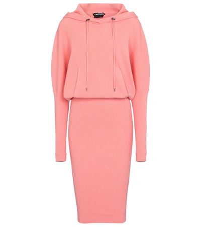 Tom Ford Hooded Ribbed Cashmere-blend Dress In Pink
