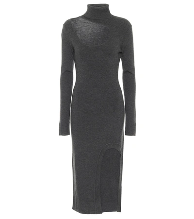 Monse Cutout Merino Wool Turtleneck Midi Dress In Dark Gray