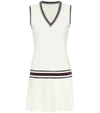 Tory Sport Striped Pleated Stretch-jersey Tennis Dress In Snow White