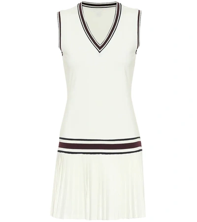 Tory Sport Striped Pleated Stretch-jersey Tennis Dress In Snow White