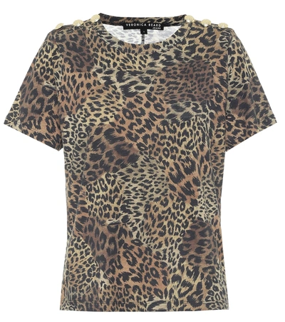 Veronica Beard Carla Button Detail Leopard Print T-shirt In Brown