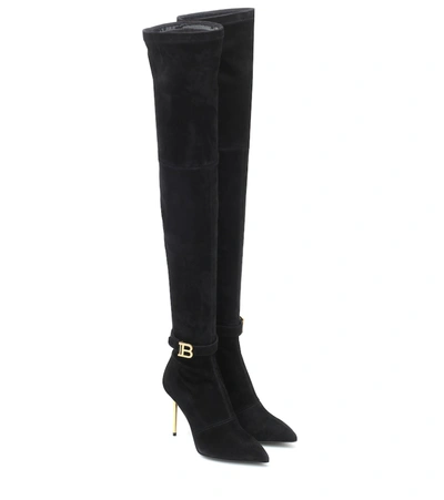 Balmain Raven Over-the-knee Suede Boots In Black