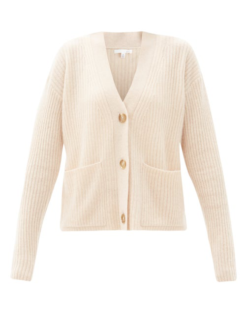 Skin Patou Ribbed Cashmere Cardigan In Light Beige | ModeSens