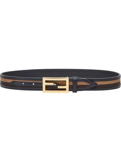 Fendi Striped Canvas And Leather Belt In Marron