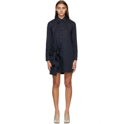 Tibi Navy Poplin Tie Eco Dress In Dark Navy