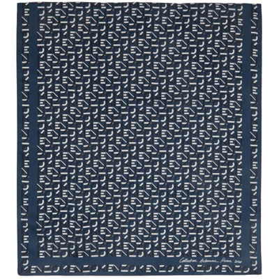 Kenzo Blue Silk Monogram Scarf In 74 Slate Bl