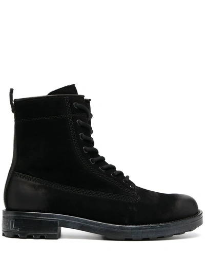 Diesel D-throuper Dbb Z Leather Hiking Boots In Black