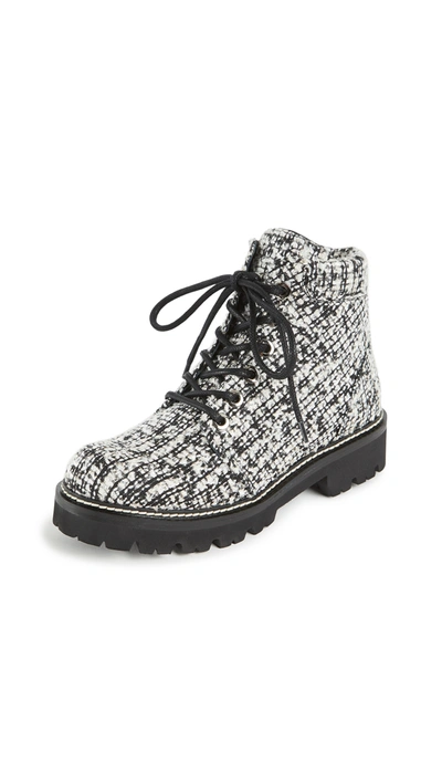 Montelliana Claudine Tweed Leather Hiking Boots In Black