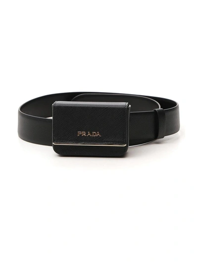 Prada Pouch Buckle Belt In Black