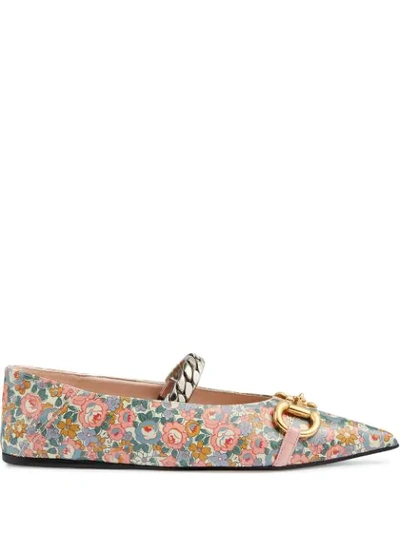 Gucci Exclusive Floral-print Ballerina Shoes In Pink