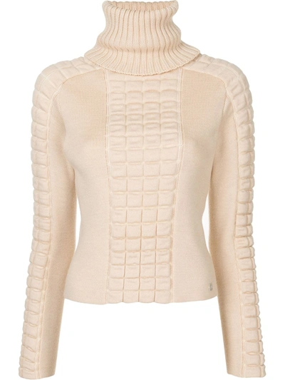Pre-owned Chanel 2000s Quilted Roll-neck Jumper In Neutrals