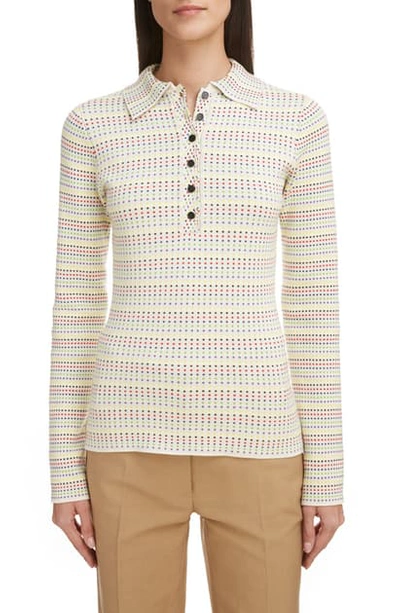 Victoria Beckham Polka Dot Polo Sweater In Off White / Multi