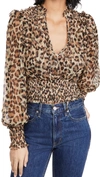 Free People Twyla Smocked Floral Mesh Top In Leopard