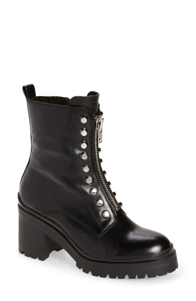 Jeffrey Campbell Tonette Heeled Combat Boot In Black Leather