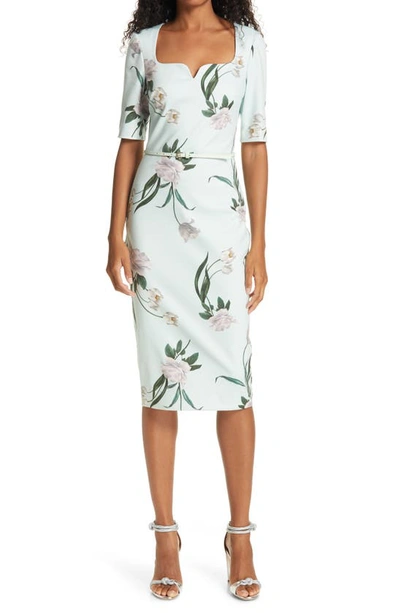 Ted Baker Magieyy Elderflower Notch Detail Bodycon Dress In Mint