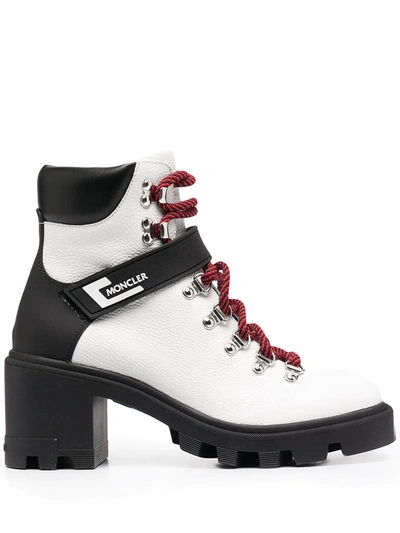 Moncler Carol Lug-sole Leather Hiking Boots In White